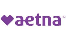 The image displays a logo with the text Aetna prominently featured, accompanied by a purple heart symbol and the word aetna written below it in lowercase letters.