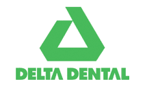 The image displays a logo consisting of a stylized green triangle with a white letter A inside it, set against a dark background, accompanied by the text DELTA DENTAL in uppercase letters, suggesting that this is a branding image for dental services.
